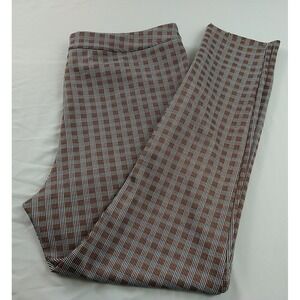 Shein Curve Pants Ladies 3XL Brown Plaid Side Zip Medial Leg Slit Cute (1212)